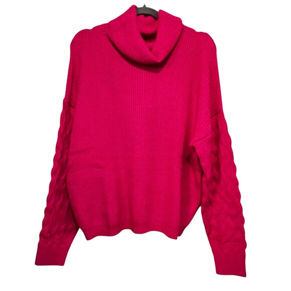 Umgee NEW Hot Pink Cable Knit Turtleneck Sweater Sizes M L Cozy Chunky Knit - Picture 4 of 6
